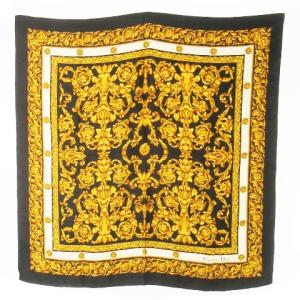 スカーフ スクエア シルク 絹 オリエンタル 総柄 ロゴ 黒 ブラック 黄 イエロー /CK28 GY17