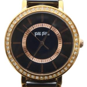 WF5R133BP 腕時計 ウォッチ クォーツ ラインストーン 黒文字盤 ロゴ ゴールド色 GY17 /MQ
