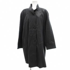 バルマン PIERRE BALMAIN レザー コート スタンドカラー 本革 F 紺 ネイビー /BS