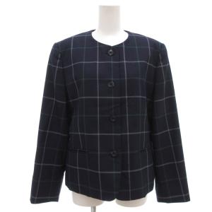 ヴィンテージ ノーカラージャケット チェック柄 11 ネイビー