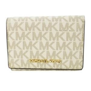 二つ折り財布 ウォレット 小銭入れあり 三つ折り PVC レザー 革 MK柄 ロゴ 白 アイボリー 35T2GTVE2B