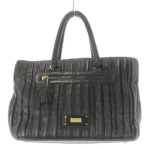 ハンドバッグ レザー 革 プリーツ タッセル ロゴプレート 黒 ブラック /CK6 GY18
