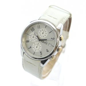 D&G 腕時計 ウォッチ クォーツ クロノグラフ カレンダー付き ロゴ レザーベルト シルバー色 GY18 /MQ