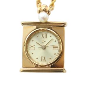 PEOPLE ネックレス ペンダントウォッチ ロゴ ローマン 4mm リアルパール 真珠 ゴールド色 GY18
