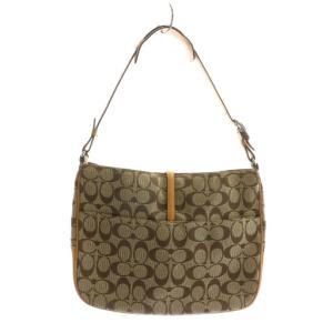 COACH ショルダーバッグ キャンバス レザー 皮革 シグネチャー ロゴ ベージュ 茶 ブラウン 6077P /MP
