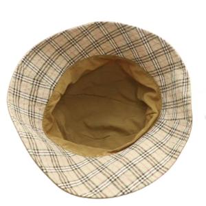 BURBERRY BLUE LABEL 帽子 バケットハット バケハ リバーシブル ナイロン チェック柄 ロゴ 刺繍 茶色 ブラウン /XZ GY18