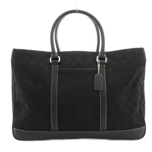 6088 シグネチャー ハンドバッグ ビジネス トート 肩掛け ロゴ キャンバス レザー 黒 ブラック