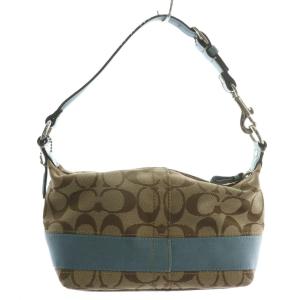 COACH ハンドバッグ キャンバス レザー シグネチャー 総柄 茶色 ブラウン 青 ブルー /XZ GY18