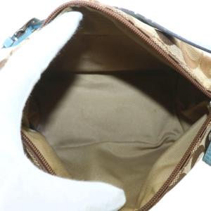 COACH ハンドバッグ キャンバス レザー シグネチャー 総柄 茶色 ブラウン 青 ブルー /XZ GY18