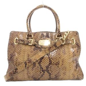 ハンドバッグ ショルダー 2WAY 斜め掛け 肩掛け チェーン パイソン柄  レザー 茶 ブラウン /GV