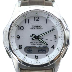 ウェーブセプター 腕時計 ウォッチ 電波ソーラー ロゴ 白文字盤 カレンダー付き シルバー色 WVA-M630