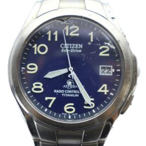 ジャンク品 腕時計 ウォッチ エコドライブ カレンダー付き ソーラー 紺文字盤 シルバー色 H410-T003788
