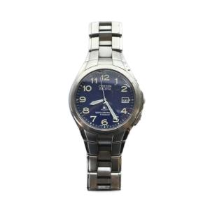 CITIZEN ジャンク品 腕時計 ウォッチ エコドライブ カレンダー付き ソーラー 紺文字盤 シルバー色 H410-T003788