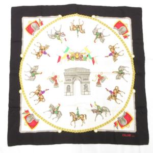 スカーフ ロゴ 馬イラスト 総柄 黒 ブラック 白 ホワイト /AE GY18