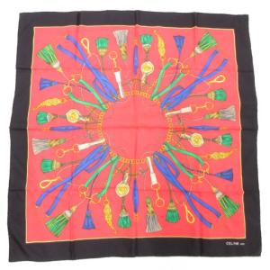 スカーフ ロゴ タッセル 総柄 赤 レッド 黒 ブラック /AE GY18