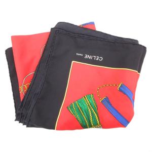 CELINE スカーフ ロゴ タッセル 総柄 赤 レッド 黒 ブラック /AE GY18