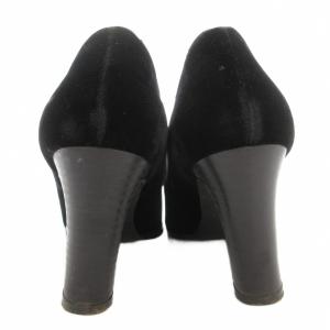 RALPH LAUREN ベロアパンプス ヒール ラウンドトゥ 6.5 黒 ブラック ロゴ刺繍 /GV GY18