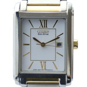 腕時計 ウォッチ エコドライブ ソーラー デイト カレンダー付き スクエア 白文字盤 ロゴ シルバー色