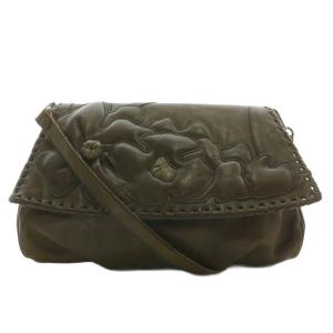 ショルダーバッグ レザー 花柄 パッチワーク カーキ /XZ GY18