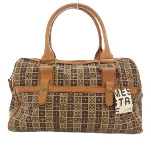 ハンドバッグ キャンバス レザー ロゴ 総柄 茶 ブラウン /JS GY18