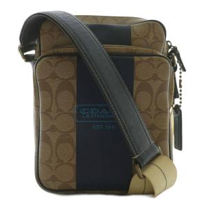 ショルダーバッグ PVC レザー シグネチャー ヘリテージ ストライプ 総柄 ロゴ 茶色 ブラウン 紺