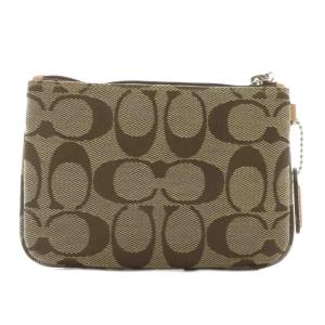 COACH ポーチ リストレット マルチケース キャンバス レザー シグネチャー 総柄 ロゴ 茶色 ブラウン /XZ