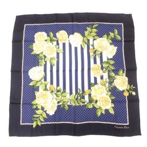 スカーフ 絹 シルク 紺 ネイビー 白 ホワイト ドット柄 花柄 ロゴ バラ 総柄 /GV GY11