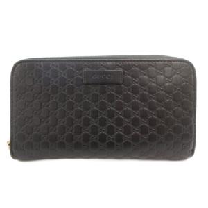 マイクログッチシマ 長財布 ウォレット 小銭入れあり ラウンドファスナー ロゴ レザー 黒 ブラック 449391