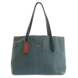 トートバッグ ハンド デニム キャンバス レザー ロゴ シルバー金具 青 ブルー 91140 /XZ GY11