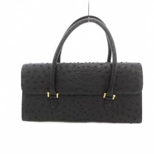 濱野皮革工藝 ハンドバッグ オーストリッチ レザー ダークグレー /UO GY18