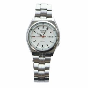 SEIKO ファイブ 5 腕時計 ウォッチ 自動巻き デイト カレンダー付き 白文字盤 ロゴ ラウンド シルバー色