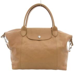 2WAY ハンドバッグ ショルダー ルプリアージュ キュイール レザー 革 型押しロゴ ベージュ /JS