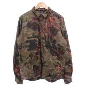 フィフティファイブDSL キルティングシャツジャケット 中綿 L カーキ 紫 パープル チェック柄 カモフラ