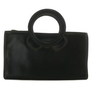 ハンドバッグ レザー ステッチ ロゴ 黒 ブラック /XZ GY18