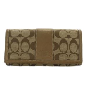 長財布 二つ折り キャンバス レザー シグネチャー 総柄 ロゴ 茶色 ブラウン /XZ GY11