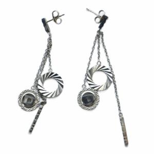 ピアス アクセサリー ロング サークル ロゴ 刻印 シルバー色 GY18 /MQ