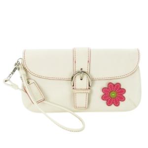 ポーチ レザー 革 バックル フラワーモチーフ ステッチ 白 ホワイト ピンク /CK25 GY18