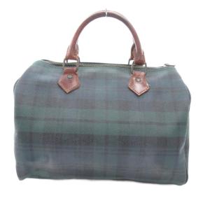 POLO RALPH LAUREN ハンドバッグ ボストンバッグ PVC レザー ブラックウォッチ ロゴ 緑 グリーン 青 ブルー /JS