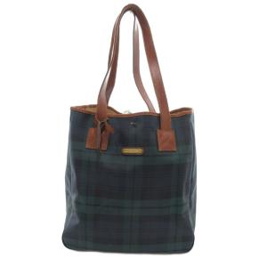 トートバッグ PVC レザー ブラックウォッチ ロゴ チェック柄 緑 グリーン 青 ブルー /JS GY18