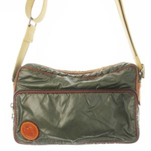 ショルダーバッグ バチュークロス ナイロン レザー 革 ロゴ型押し 緑 カーキ /CK11 GY11