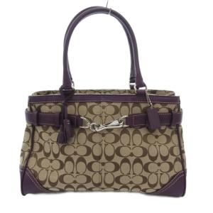 ハンドバッグ キャンバス レザー シグネチャー 紫 パープル ベージュ /JS GY18