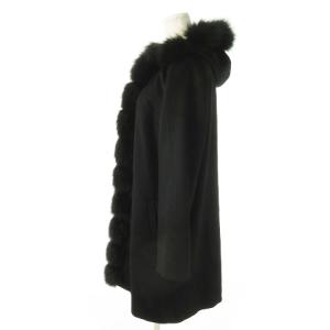 Leilian ファーコート ロング フーディ カシミヤ フォックスファー 毛皮 11 黒 ブラック /AO7 GY18