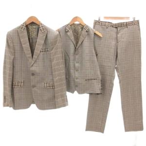 セットアップ 3P チェック ペイズリー柄 シルク