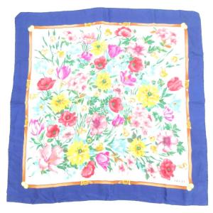 大判 スカーフ ストール フローラ フラワー 花柄 プリント 白 ホワイト 青 ブルー /UO GY11