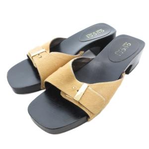 コンフォートサンダル ハラコ ロゴ ヒール 36.5 黒 ブラック /JS GY18