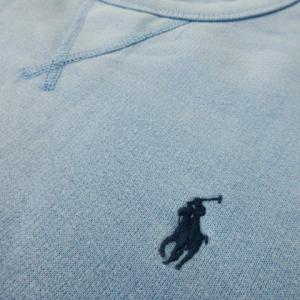 POLO RALPH LAUREN トレーナー スウェット 裏起毛 ラウンドネック 丸首 長袖 アウトステッチ ロゴ刺繍 S 青 ブルー /MN24