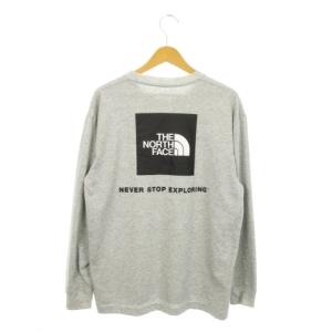 L/S バックスクエアロゴT ロンT カットソー クルーネック 丸首 長袖 プリント アウトドア L グレー