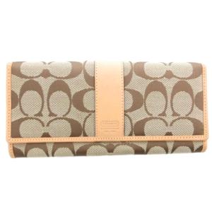 長財布 二つ折り キャンバス レザー シグネチャー ベージュ /JS GY18