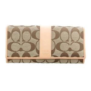 長財布 二つ折り財布 キャンバス レザー シグネチャー ロゴ ベージュ /JS GY18