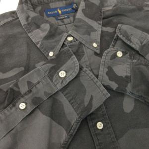RALPH LAUREN ボタンダウンシャツ 長袖 コットン ロゴ刺繍 カモフラ 迷彩柄 L グレー /MN13 GY18